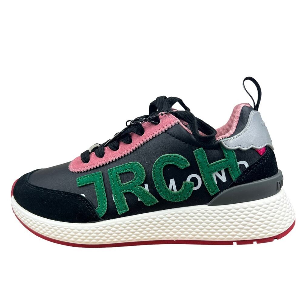 John Richmond Lace-Up Logo Leather Sneakers sz 35 (5) Pink Black Green NWOB $395